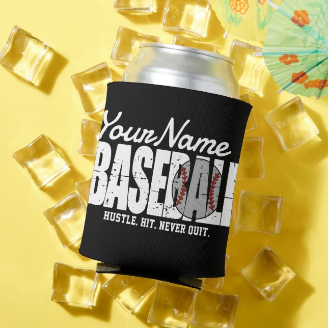 Retro Baseball ADD NAME Pinstripe Team Player Can Cooler (In Situ Summer)