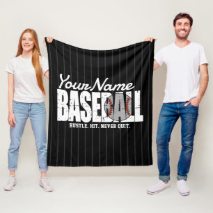 Retro Baseball ADD NAME Pinstripe Team Player Fleece Blanket