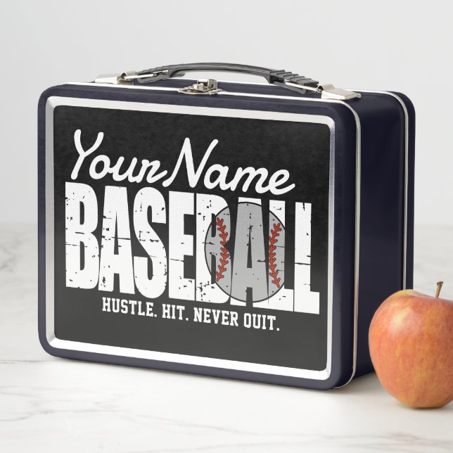Retro Baseball ADD NAME Pinstripe Team Player Metal Lunch Box (In Situ)