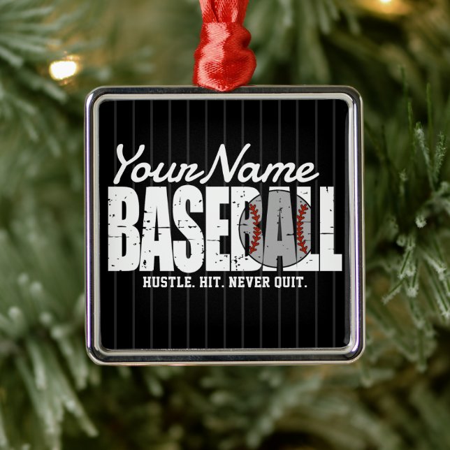 Retro Baseball ADD NAME Pinstripe Team Player Metal Tree Decoration (Tree)