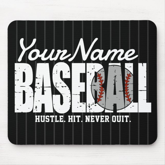 Retro Baseball ADD NAME Pinstripe Team Player Mouse Mat (Front)