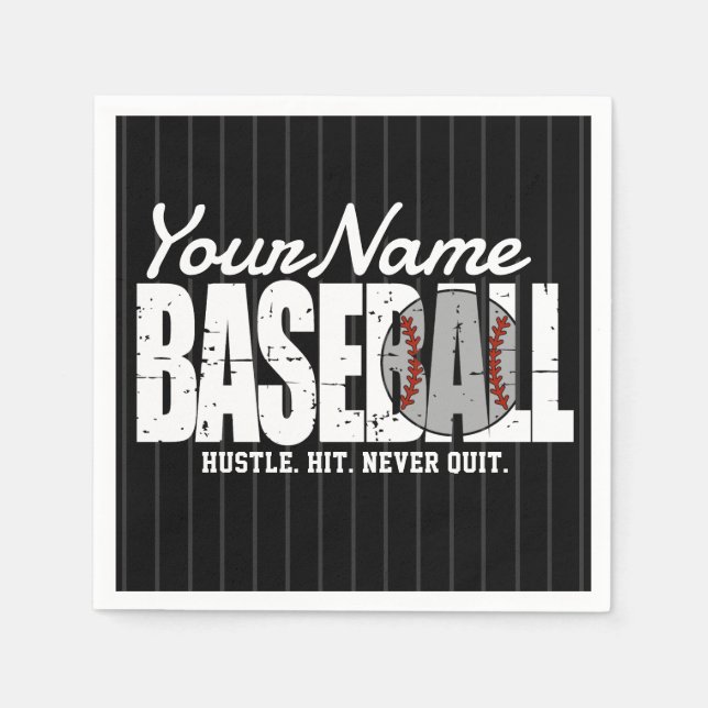 Retro Baseball ADD NAME Pinstripe Team Player Napkin (Front)