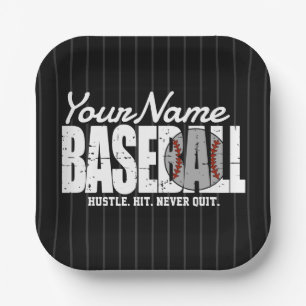 Retro Baseball ADD NAME Pinstripe Team Player Paper Plate