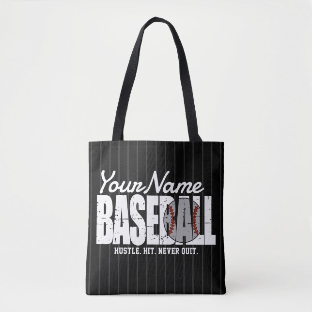 Retro Baseball ADD NAME Pinstripe Team Player Tote Bag (Front)