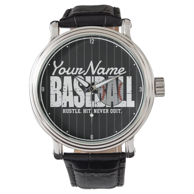 Retro Baseball ADD NAME Pinstripe Team Player Watch (Front)