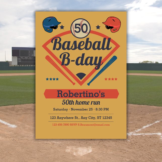 Retro Baseball B-Day Men's 50th Birthday Invitation (Creator Uploaded)