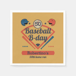 Retro Baseball B-Day Men's 50th Birthday Napkin