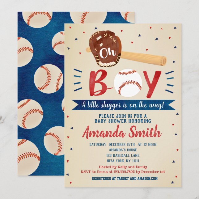 Retro Baseball Baby Shower Invitations (Front/Back)