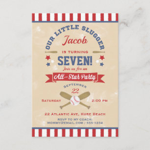 Retro Baseball Birthday Stars & Stripes Invitation