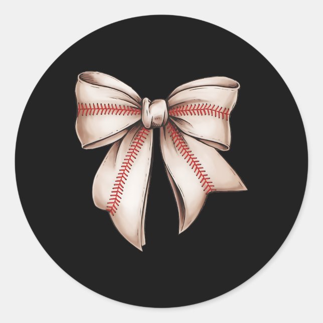 Retro Baseball Bow  Classic Round Sticker (Front)