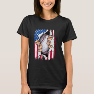 Retro Baseball Catcher USA Flag Independence Day 4 T-Shirt
