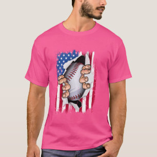 Retro Baseball Catcher USA Flag Independence Day 4 T-Shirt