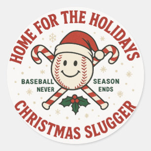 Retro Baseball Christmas "Home for the Holidays"  Classic Round Sticker
