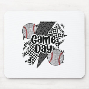 Retro Baseball Game Day Chequered Leopard Baseball Mouse Mat