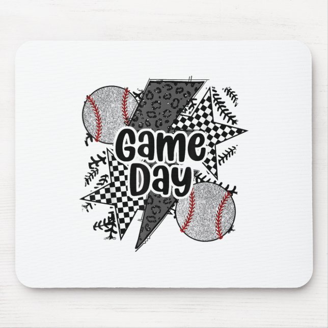 Retro Baseball Game Day Chequered Leopard Baseball Mouse Mat (Front)