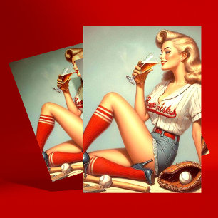 Retro Baseball Girl Painting Postcard