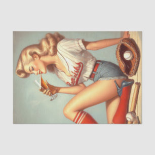 Retro Baseball Girl Painting Tissue Paper