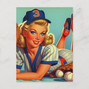Retro Baseball Girl Postcard