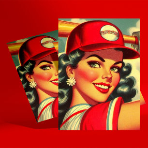 Retro Baseball Girl Postcard