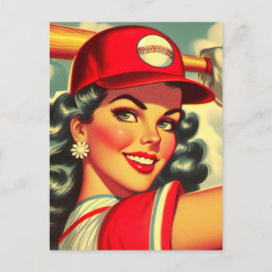Retro Baseball Girl Postcard
