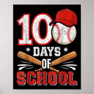 Retro Baseball Lovers Boys 100th Day Of School Pla Poster