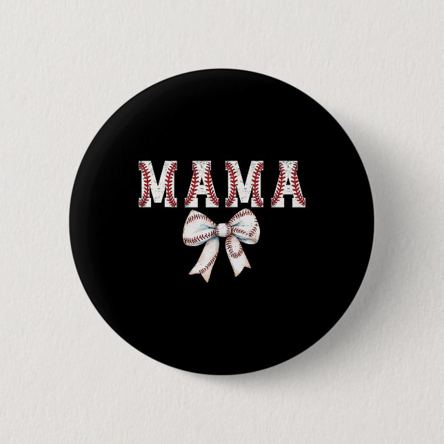 Retro Baseball Mum Bow Baseball Mama Bow Cute Base 6 Cm Round Badge (Front)