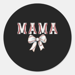 Retro Baseball Mum Bow Baseball Mama Bow Cute Base Classic Round Sticker