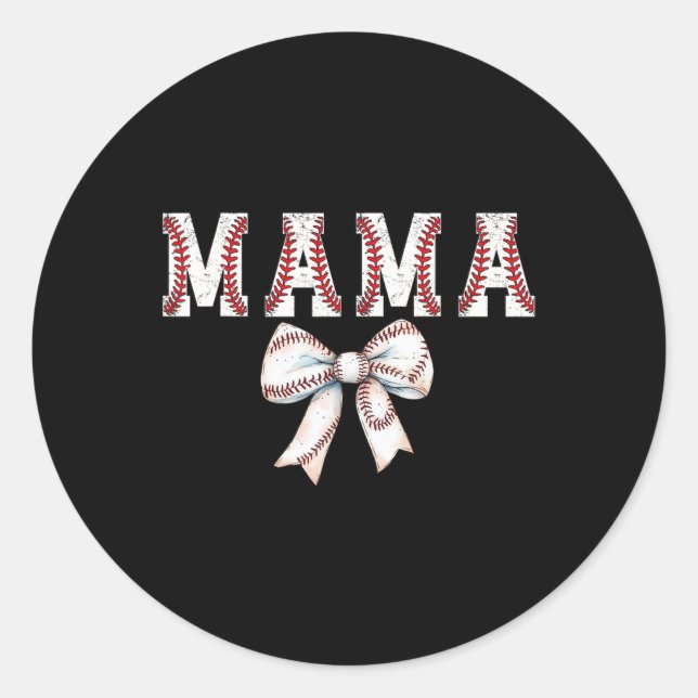 Retro Baseball Mum Bow Baseball Mama Bow Cute Base Classic Round Sticker (Front)