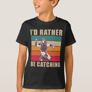 Retro Baseball Player Kids Softball Catcher Son T-Shirt
