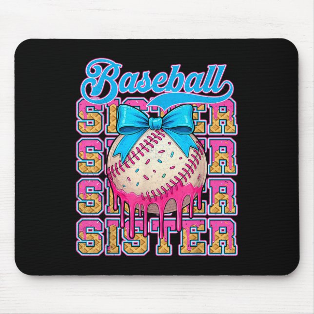 Retro Baseball Sister Ice Cream Drip Coquette Bow  Mouse Mat (Front)