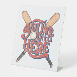 Retro Baseball Softball Fan Design Pedestal Sign