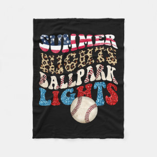 Retro Baseball Summer Nights Ballpark Lights Men Fleece Blanket