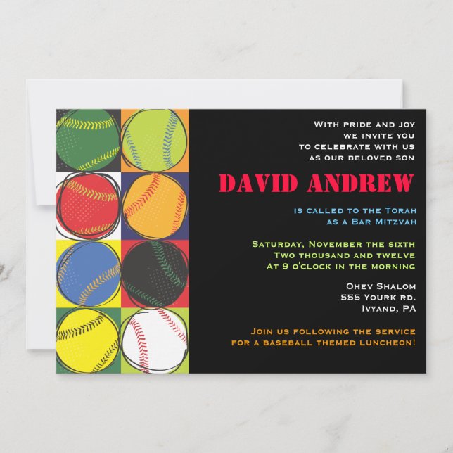 Retro Baseball Themed Bar Bat Mitzvah Invitation (Front)