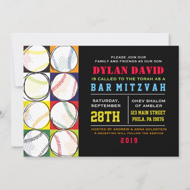 Retro Baseball Themed Bar Bat Mitzvah Invitation (Front)