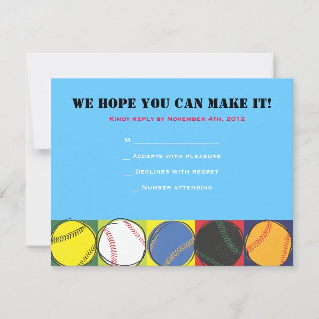 Retro Baseball Themed Bar Bat Mitzvah Reply card (Front)