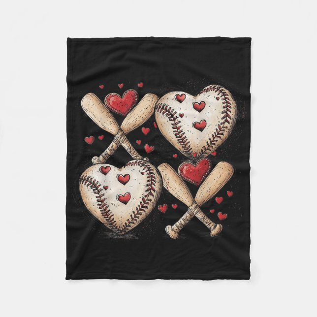 Retro Baseball Valentines Day Xoxo Funny Kids Boys Fleece Blanket (Front)