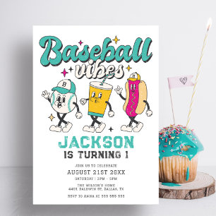 Retro Baseball Vibes Bright Colourful Kids Birthda Invitation