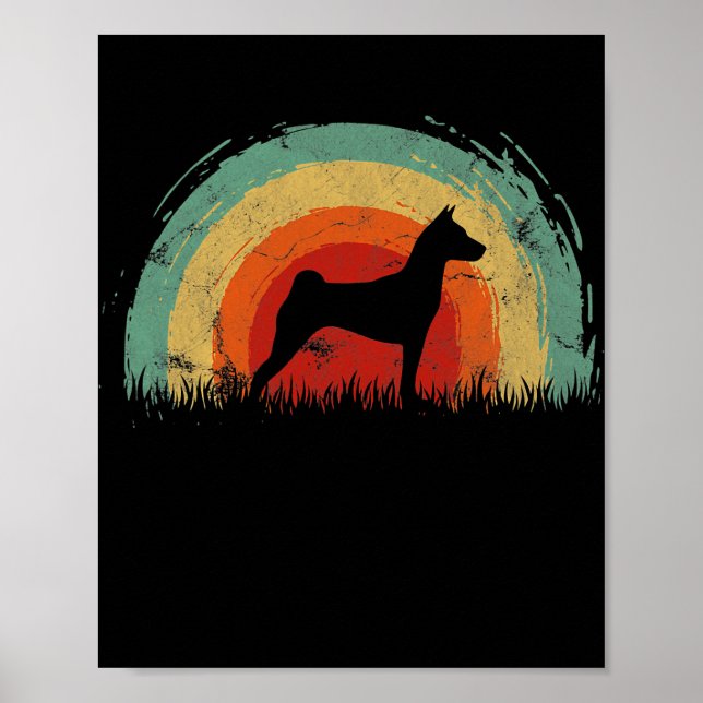 Retro Basenji Vintage Rainbow Dog Men Women  Poster (Front)