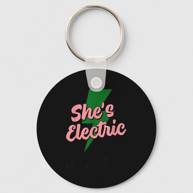 Retro Basic Lightning Quote She Electric Funny Sim Key Ring (Front)