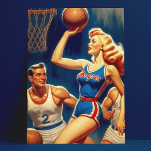 Retro Basketball Illustration Postcard