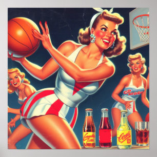 Retro Basketball Pin-up Poster