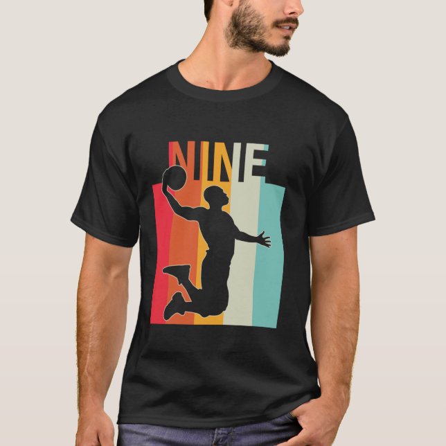 Retro Basketball Player 9 Years Gifts for Men Boys T-Shirt (Front)