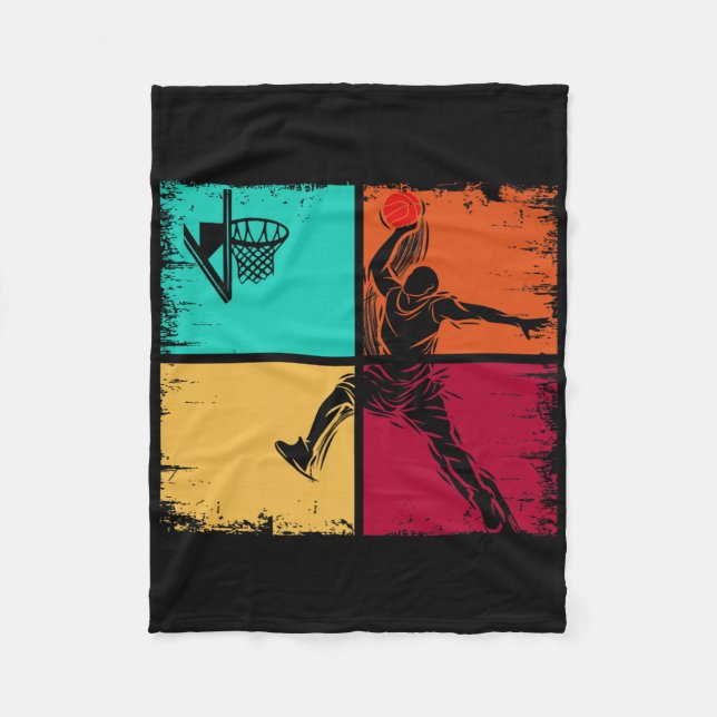 Retro Basketball Player Lover Sports Team Men Boys Fleece Blanket (Front)