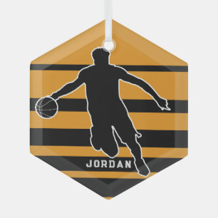 Retro Basketball Player Orange Black custom Glass Tree Decoration
