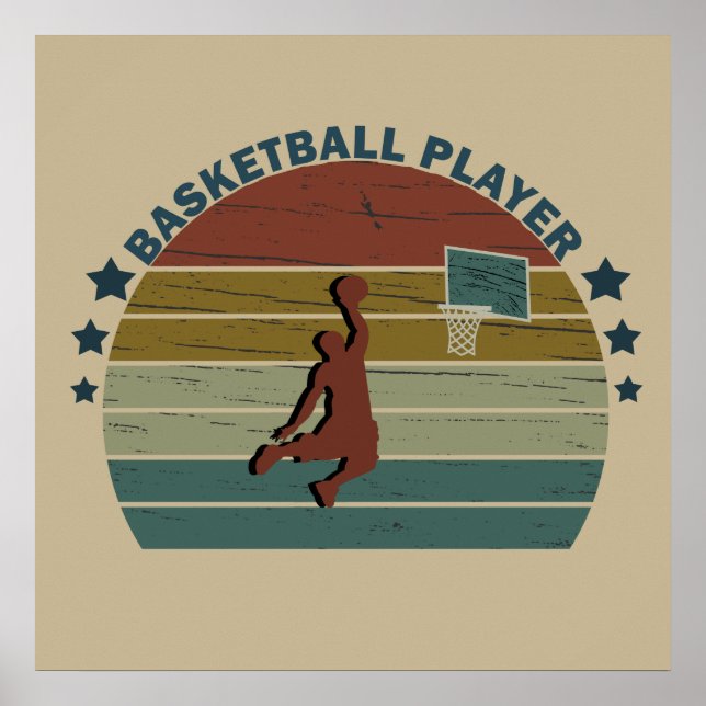 Retro basketball player slam dunk poster (Front)
