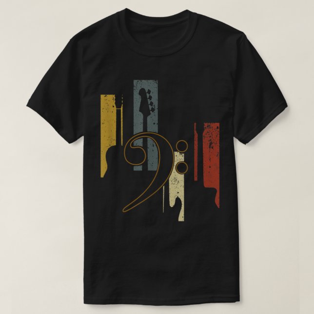 Retro Bass Clef Guitar Design T-Shirt (Design Front)