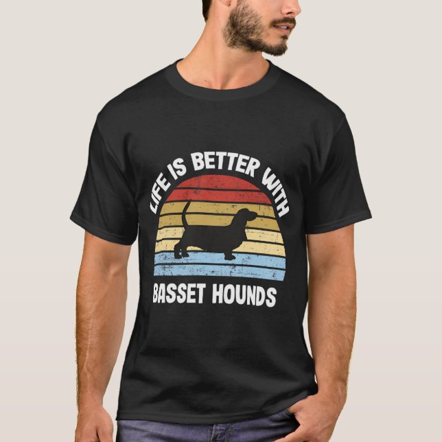 Retro Basset Hound Dog Gift T-Shirt (Front)