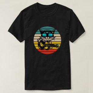 Retro Bassist Rockstar Cat, Cat Playing Guitar T-Shirt