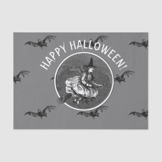 RETRO BAT AND WITCH HALLOWEEN Tissue Paper (Front)
