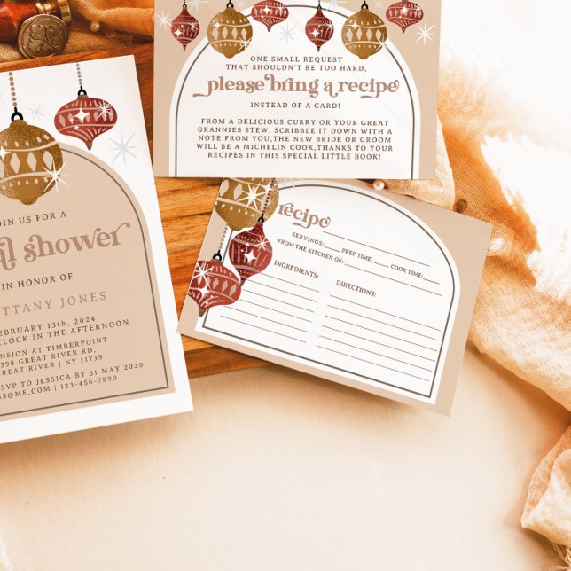 Retro Bauble Ornament Christmas Bridal Recipe  Enclosure Card (Creator Uploaded)